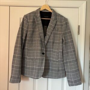 Banana Republic Women's Grey Black White Plaid Cotton Blazer 14 NWT Office Caree